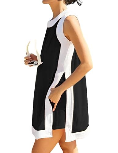 JEIBKOUY Two Piece Sets for Women Summer Outfits Color Block Oversized Side Slit Boho Mini Dress Casual Lounge Shorts Set - Image 1