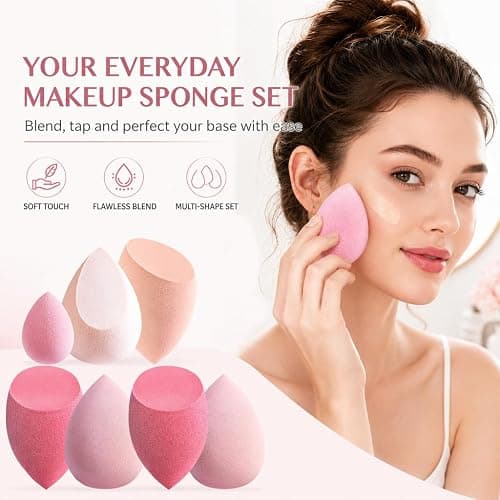 Foonbe Makeup Sponge Set, 7 Pcs Multi Colored Blender Sponges | Liquid Cream Powder Use, Latex Free Vegan & Cruelty-Free, with 1 Mini Sponge, Assorted Beauty Sponge Shapes, Travel Case thumbnail 2