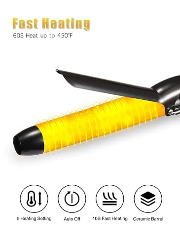 LANVIER 1.25 Inch Curling Iron, Extra Long Barrel 1 1/4 Inch Curling Iron for Long Hair up to 450F, Worldwide Dual Voltage Hair Curler for Traveling, Hair Waving Style Tool Black thumbnail 7