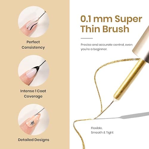 Beetles Gel Liner Nail Polish Set 10ml, 4 Pcs Nail Art Liner Gold Glitter Silver Black White Gel Polish Kit, 3D Mirror Gel Painted Glossy Swirl French Chrome Effect Nail Design Gift for Women thumbnail 5