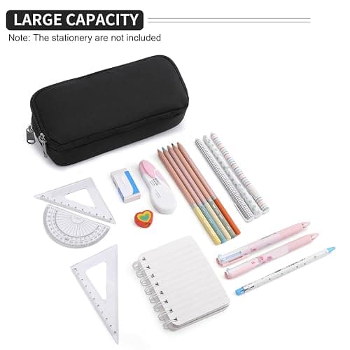 Della Gao Pencil Case Large Capacity Pencil Pouch Aesthetic Pencil Box for Office Stationery Organizer, Simple Sturdy Multifunctional Pencil Bag for Men - Black thumbnail 5