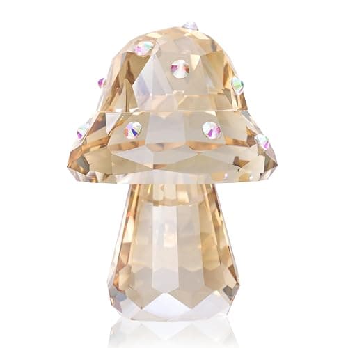 RONG KRISTO Crystal Mushroom Figurine,Glass Vegetable Kitchen Decor, Cute Mushroom Art Glass Office Desk Home Decoration, Handmade Collectible Gift for Bestfriend (Champagne Color) - Image 1