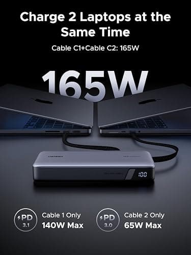UGREEN Nexode Power Bank, 25,000mAh 165W Laptop Portable Charger with 2 Built-in USB-C Cables, 90Wh Fast Charging Business Travel Battery Pack for MacBook Pro/Air/ipad/iPhone 17/Samsung/Dell/HP/Lenovo thumbnail 2
