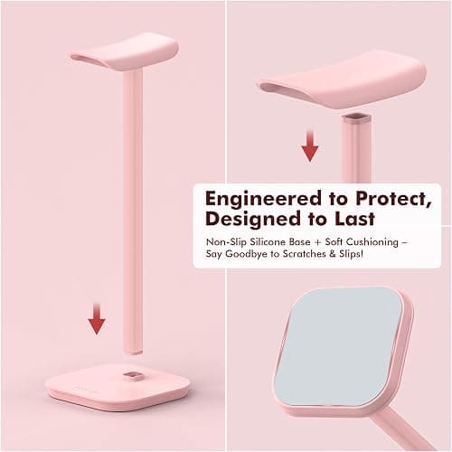 MANMUVIMO Headphone Stand, Desktop Headset Holder Desk Earphone Stand Aluminum Headset Hanger Headphone Rack Stand to Hold Earphones Such as Airpods Max, Sony, Beats, Bose, Razer, HyperX(Pink) thumbnail 5