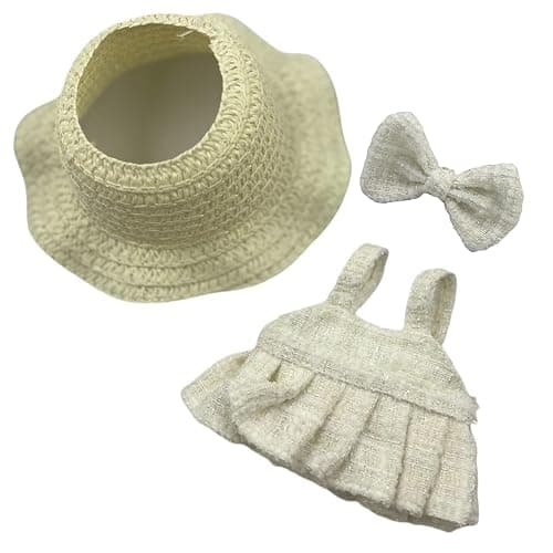 Clothes Made for Labubu 15cm & 17cm (No Doll Included) Fashion Doll Outfit Set Compatible with La bubu Accessories, Dress Up Skirt with hat and Headwear Bow (White) - White thumbnail 4
