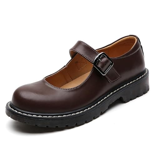 XMM Mary Jane Shoes Women Oxford Shoes Leather Round Toe Flats Non-Slip Ankle Buckle Strap Comfort Casual Dressy Cosplay Party School Work Shoes - Image 1