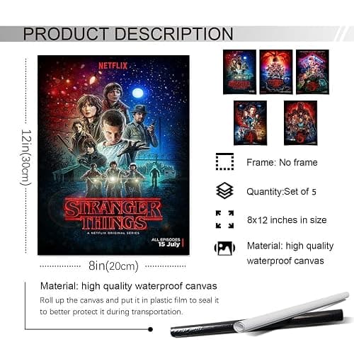 Pauluios 5PC-Stranger Things Season 5 poster For Fans Kids room Bedroom wall Decor -Movie Stranger Things Posters Canvas Prints Picture For Teen Boy girls Gifts thumbnail 2