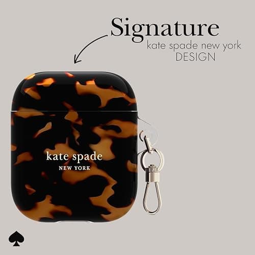 Kate Spade New York AirPods Protective Case with Keychain Ring - Tortoiseshell, Compatible with AirPods 2nd / 1st Generation thumbnail 3