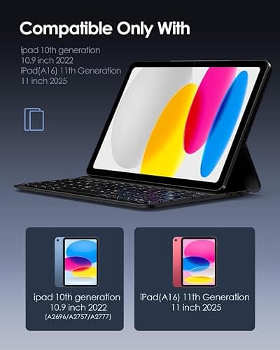 Qulose Keyboard Case for iPad(A16) 11th Generation 11 inch 2025/ 10th Generation 10.9" 2022 iPad Case with Keyboard, Slim Magnetic Bluetooth Folio Cover, Type C Charging, UK Layout, Black thumbnail 2