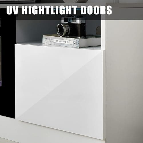 AMERLIFE TV Stand with Fireplace, LED Light Entertainment Center with 36" Electric Fireplace, 70" Modern Wood Entertainment Stand with Highlight Storage Cabinet for TVs up to 80", White & Black thumbnail 5