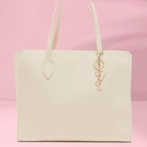 XGALBLA White Pink Black Cute Initial Letter Keychain for Women, Flower Bag Charms Enamel Keyring for Handbag Backpack thumbnail 5