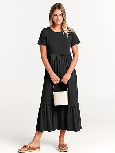 ANRABESS Womens 2025 Summer Casual Maxi Dress A line Tiered Flowy Short Sleeve Crewneck T Shirt Beach Travel Long Dresses thumbnail 2