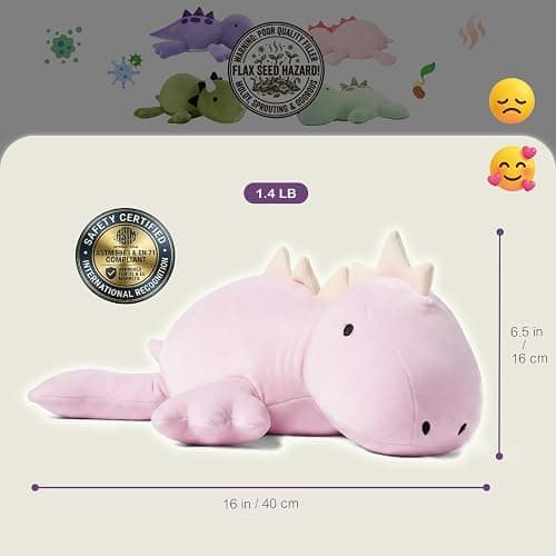 KOWSI® Weighted Purple Stegosauru Plush Microwavable Heating Pad 16" 1.4 Lb | Soft Squishy Heating Plush Pillow with Lavender & Tourmaline Beads | Offers Lasting Warm For Soothing Lumbar & Back Comfort thumbnail 2