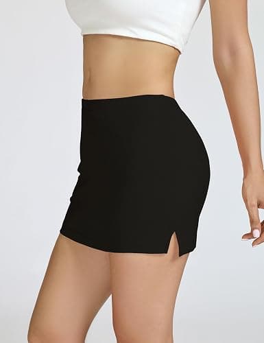 AKEWEI Women's Low Waist Mini Skort Skirt with Built-in Shorts Side Slit | Cotton Stretchy Bodycon Skorts, Micro Mini Black Skirts with Shorts Underneath, Sexy Y2k Streetwear, Casual Going Out Outfits thumbnail 5