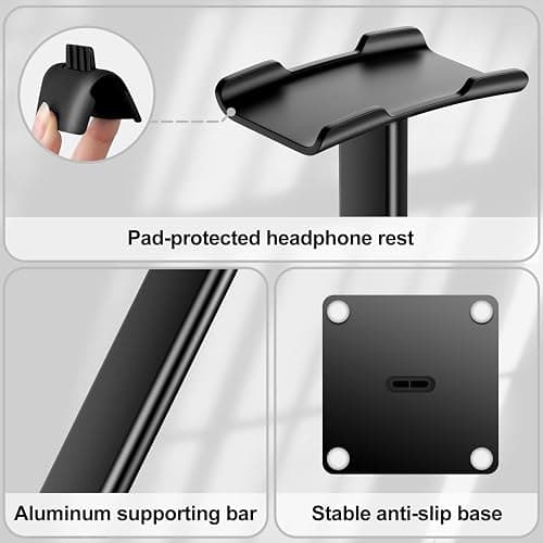 New Bee Headphone Stand Headset Stand Headphone Holder Universal Aluminum Gaming Headset Holder Earphone Display Earbuds Mount For All Headphones (Black) thumbnail 3