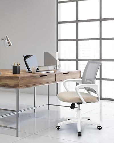 NEO CHAIR Office Desk Computer Chair Ergonomic Mesh Gaming Mid Back Seat with Comfy Lumbar Support Adjustable Height Swivel for Home Task (Beige) thumbnail 7