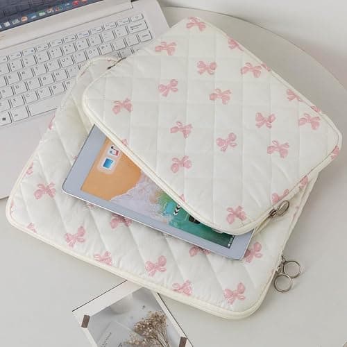 Cutecore Bow Puffy Quilted Laptop Sleeve Y2K Preppy Tablet Protective Case Girly Coquette Aesthetic Notebook Pouch (Pink,13 inch) thumbnail 2