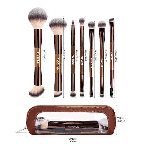 MAANGE 7 PCS Foundation Makeup Brush Set With Bag, Make up Brushes, Eyeshadow Concealer Brush, Double-ended Foundation Contour Powder Blush, Professional Face brush Set Tools For Liquid,Cream(Apricot) thumbnail 9