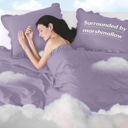 HARBOREST Queen Lavender Ruffle Comforter - Queen Size, 3 Piece Shabby Chic Comforter Set With 1 Comforter & 2 Pillow Shams thumbnail 7