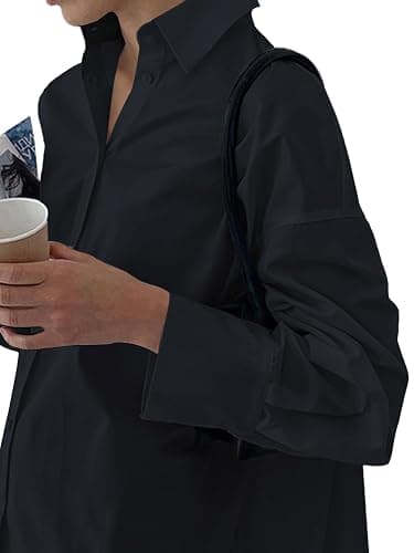 LYANER Women's Casual Shirt Dress Collar V Neck Button Down Loose Long Sleeve Mini Dresses thumbnail 3