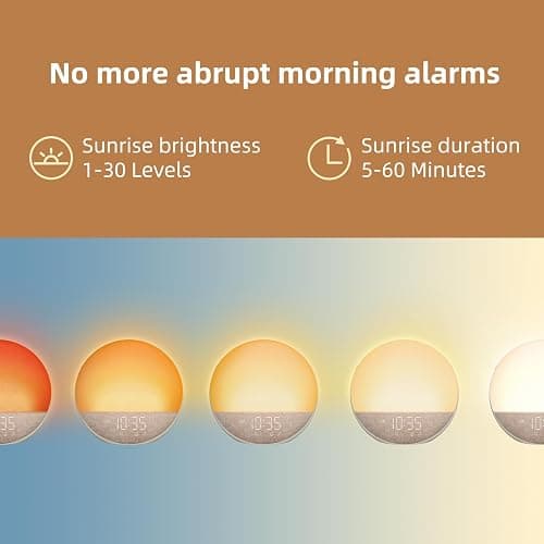 Sunrise Alarm Clock White Noise Machine: Natural Wake Up Light - Dimmable Clock with Bluetooth Speaker for Bedroom - 25 Sleep Sounds for Baby Adults Kids Putty thumbnail 2