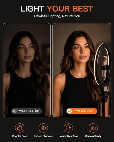 Sensyne Ring Light with Stand, 50" Phone Tripod for iPhone & Android, LED Ring Light with Remote, 3 Color Modes & 10 Brightness Levels for TikTok, Zoom & Video Recording thumbnail 4