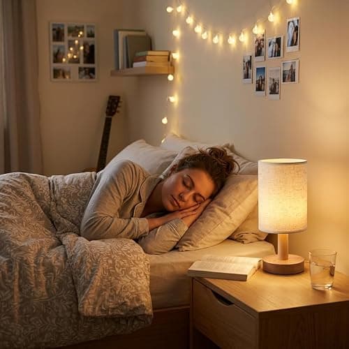 Puzipha Small Cordless Rechargeable Table Lamp, Touch Control Dimmable 2700K Warm Light, Natural Wood Base Linen Shade for Bedroom Dorm Nightstand thumbnail 5
