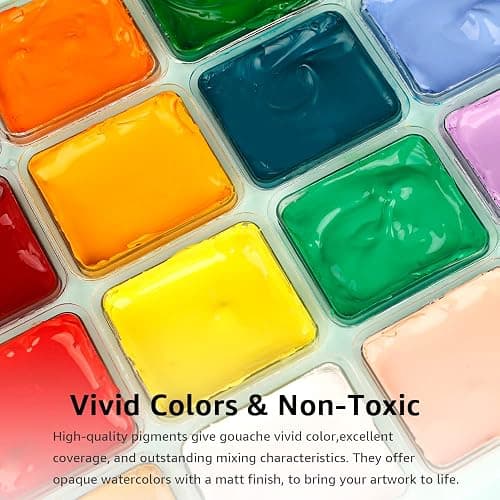 HIMI Gouache Paint Set, 24 Colors x 30ml/1oz with Brushes & Palette, Jelly Cup Design, Non-Toxic, Perfect for Beginners, Students, Artists(Green) thumbnail 6