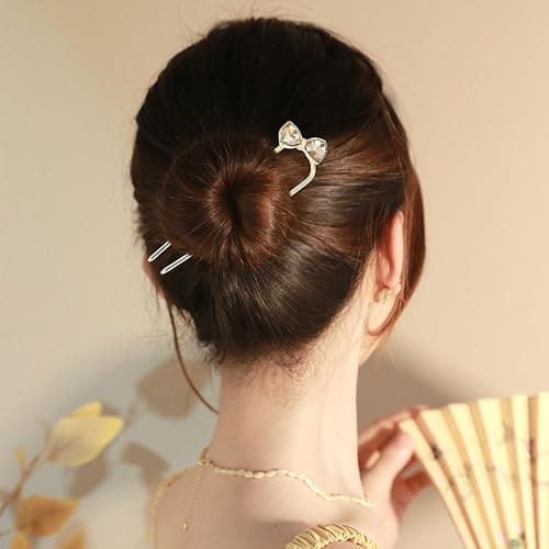 Lawie 10 Pack Cute Flower Butterfly U Shaped Gold Metal Hair Fork Pins Curved Chopsticks for Hair Sticks with Dangles French Hair Pins Bun Holder Decorative Hair Accessories for Women Girls thumbnail 7