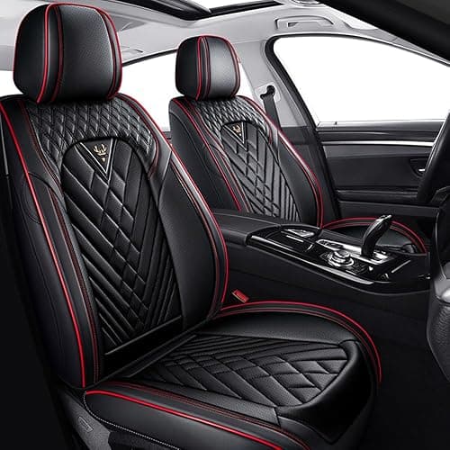 HBXT Car Seat Covers for Toyota Camry 1999-2026, Premium Nappa Leather Waterproof & Anti-Slip, Full Coverage Customized fit Toyota Camry Seat Covers Front Set (2 Seats Standard,Black-Red) - Image 1