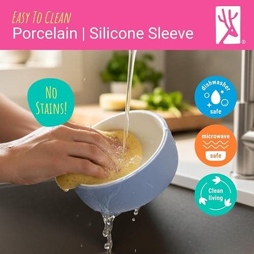 Elk and Friends Kids/Toddler Porcelain Bowls + Suction Sleeves | 4pk | Suitable for Babies | Silicone Suction Sleeve | Microwave + Dishwasher Safe | Baby-Led Weaning Supplies thumbnail 7