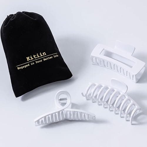 Kitiin Solid White Large Hair Claw Clips for Thick/Fine/Thin Hair,Strong holding teeth interlocking Women Jaw Clips for Hair 3 Count In set(White) thumbnail 6