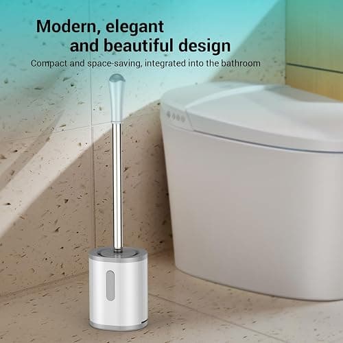 Toilet Brush and Holder Set, 2 Pack with Stainless Steel Handle Toilet Bowl Brush, Compact Toilet Scrubber Brush for Deep Cleaning Bathroom Restroom, Easy to Assemble White & Gray thumbnail 6
