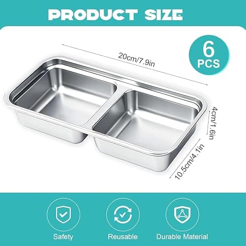 BSTUR Stainless Steel Snack Containers, 6-Pack Reusable Grab and Go Containers with Lids, Dual Compartment Bento Box for Travel, Camping & Lunch Prep thumbnail 2
