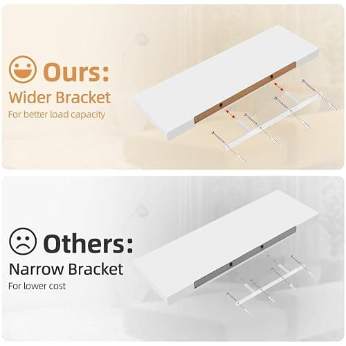 OUDIE White Floating Shelves - Wall Shelf Pack of 3, Modern Shelves for Bathroom, Bedroom, Office, Living Room Display, Kitchen Storage thumbnail 8