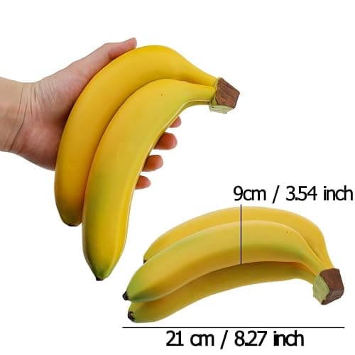 Woration Realistic Lifelike Artificial Banana Bunch Simulation Fruit Decorative Fake Food Model Display Photography Props Kitchen Wedding Home Party Decor - 3 Heads thumbnail 3