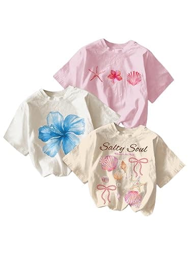 QJQ Girl's 3 Piece Set Bow Cherry Graphic T Shirts Short Sleeve Crewneck Tees Summer Trendy Preppy Cute Tops Clothes - Image 1