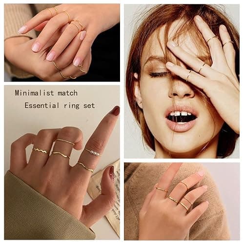 WFYOU 10 Pcs 1-2mm 18K Gold Plated Simple Rings for Women Band Knuckle Stacking Midi Rings Elegant Classic Minimalist Rings Comfort Fit thumbnail 3