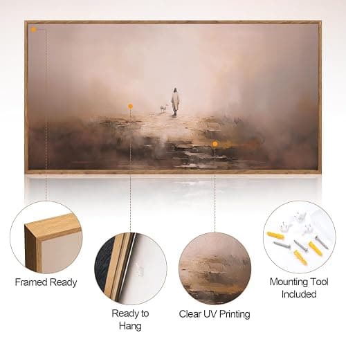 Aurlan Jesus Christian Framed Wall Art(40"x20"), Abstract Jesus Leaves The 99 Parable of The Lost Sheep Canvas Artwork, Large Neutral Watercolor Inspiring Good Shepherd Decor for Church Room Christian Faith Gift thumbnail 2