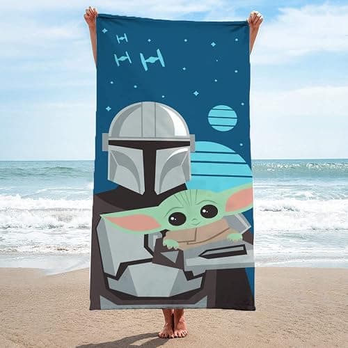 Jay Franco Star Wars The Mandalorian He's with Me Bath/Pool/Beach Towel - Super Soft & Absorbent Fade Resistant Cotton Towel Features Grogu/Baby Yoda, Measures 28 x 58 inches thumbnail 2