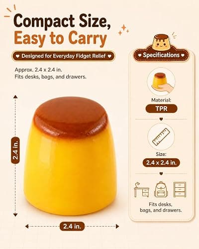 Caramel Pudding Squishy, Crunchy Stress Ball Food Toy Bead Filled Caramel Squeeze Moldable Slushy ASMR Realistic Handmade Non Rebound Sticky Silicone Dessert Party Favor(1pc) thumbnail 2