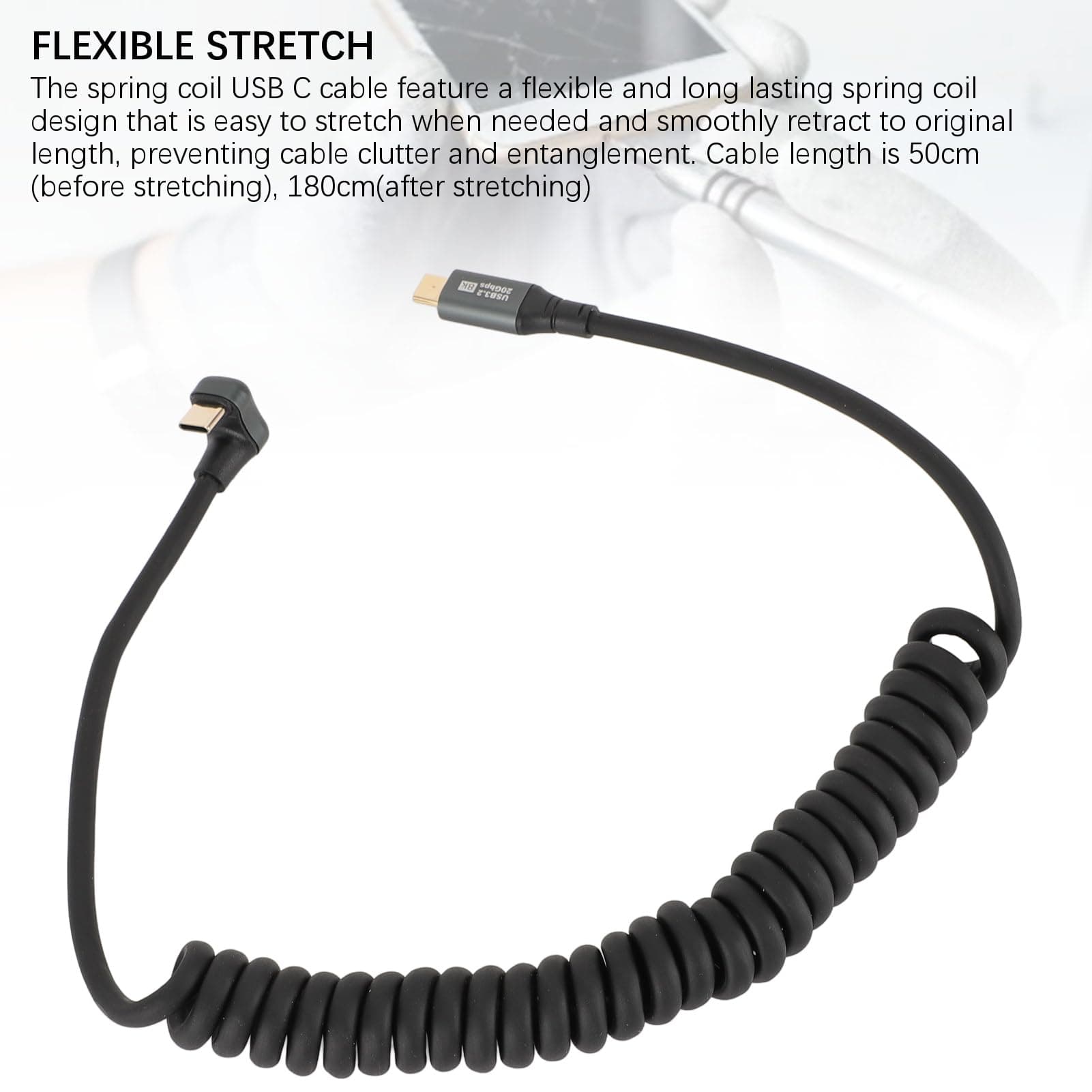 Cable USB C a USB C, Cable en Espiral de Resorte USB C a USB C Extensible de Doble Cabezal USB3.2 Portátil con Carcasa de Aleación de Aluminio para Concentrador (C macho a C thumbnail 4