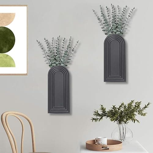 Dnnnii 2 Pack Wooden Wall Vase Set - Black Finish Modern Farmhouse & Boho Wall Decor for Entryway, Hallway, Bathroom, Living Room, Dining Room, Narrow Spaces thumbnail 7