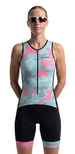 WIXEN Women's Triathlon Suit Sleeveless Tri Suit Padded Cycle Race Swim Bike Run Trisuit Back Pockets - Image 1