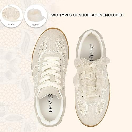 BeeLg Casual Sneakers for Women Lace Detail Elegant Ribbon Lace-Up Fashion Sneakers with Leather Upper Memory Foam Insole and Trendy Casual Shoes for Women thumbnail 4
