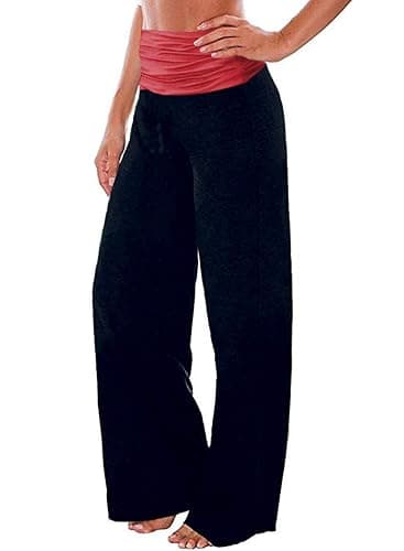 Gracyoga Women's Comfy Pajama Pants Wide Leg Lounge Palazzo Yoga Pants Stretch Casual Floral Print Fold Waist Pants thumbnail 2