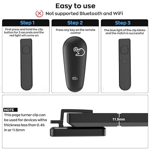 RF Remote Control Page Turner for Kindle Paperwhite Scribe Accessories, Page Turner Clicker for iPad Tablets Reading Novels Taking, Phone Camera Video Record Triggers Remote, Black Small clip thumbnail 4