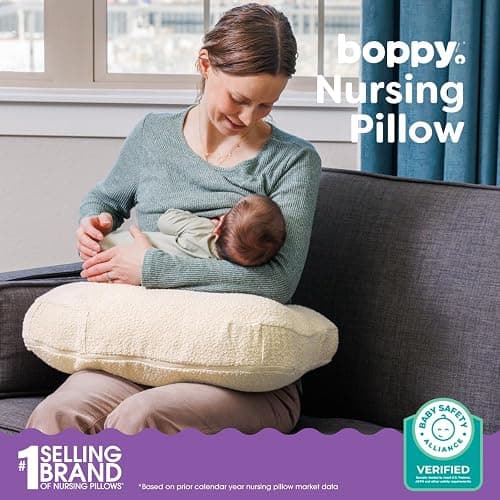 Boppy Nursing Pillow - Ergonomic Bottle & Breastfeeding Pillow with High, Firm, Large Area, Water-Repellent Cushion with Washable Cover; Baby Safety Alliance Verified - Oatmeal Boucle thumbnail 2