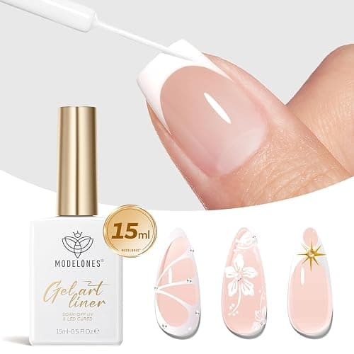 modelones White French Tip Liner Gel Polish 15ml with Precision Brush | High-Pigment Color Nail Art Gel Paint Crisp Swirl Fine Line Design Beginner Friendly Long Lasting Soak Off U V Cure Manicure thumbnail 9