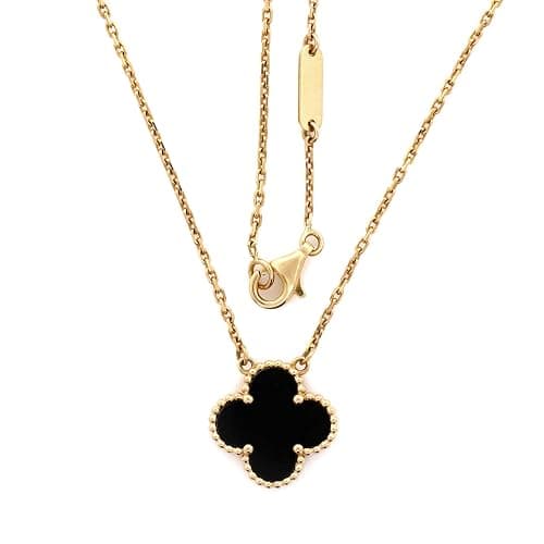 Van Cleef & Arpels, Pre-Loved Vintage Alhambra Pendant Necklace 18K Yellow Gold and Onyx, Yellow Gold thumbnail 2